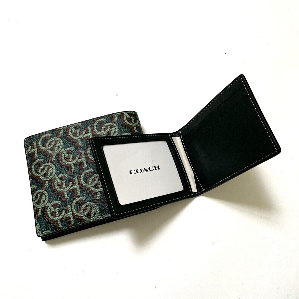Coach 3-in-1 Signature Canvas Wallet Green Monogram Removable Insert NWT $180 - Picture 8 of 9